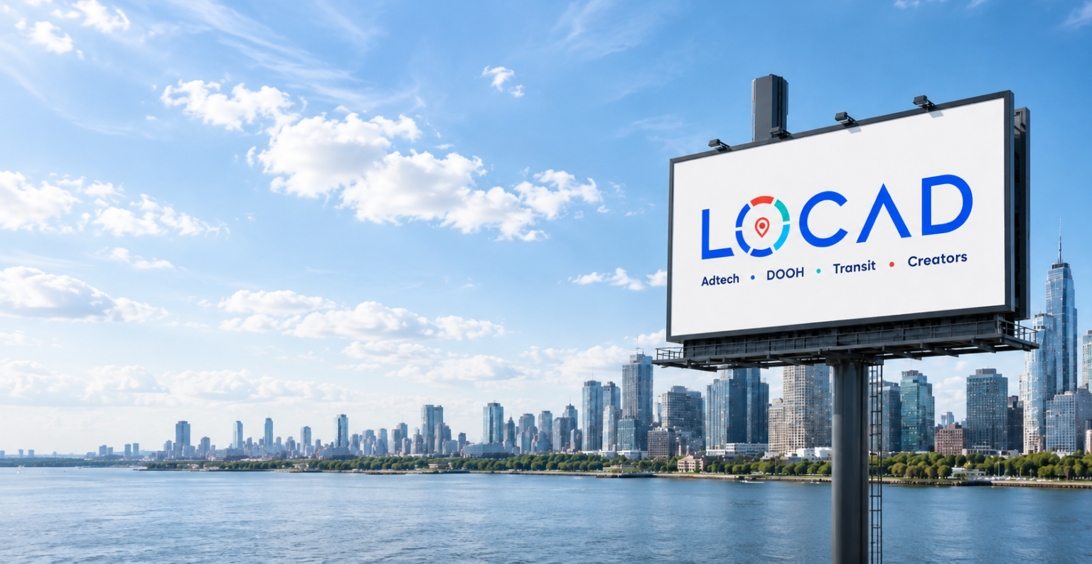 LOCAD billboard overlooking a city skyline